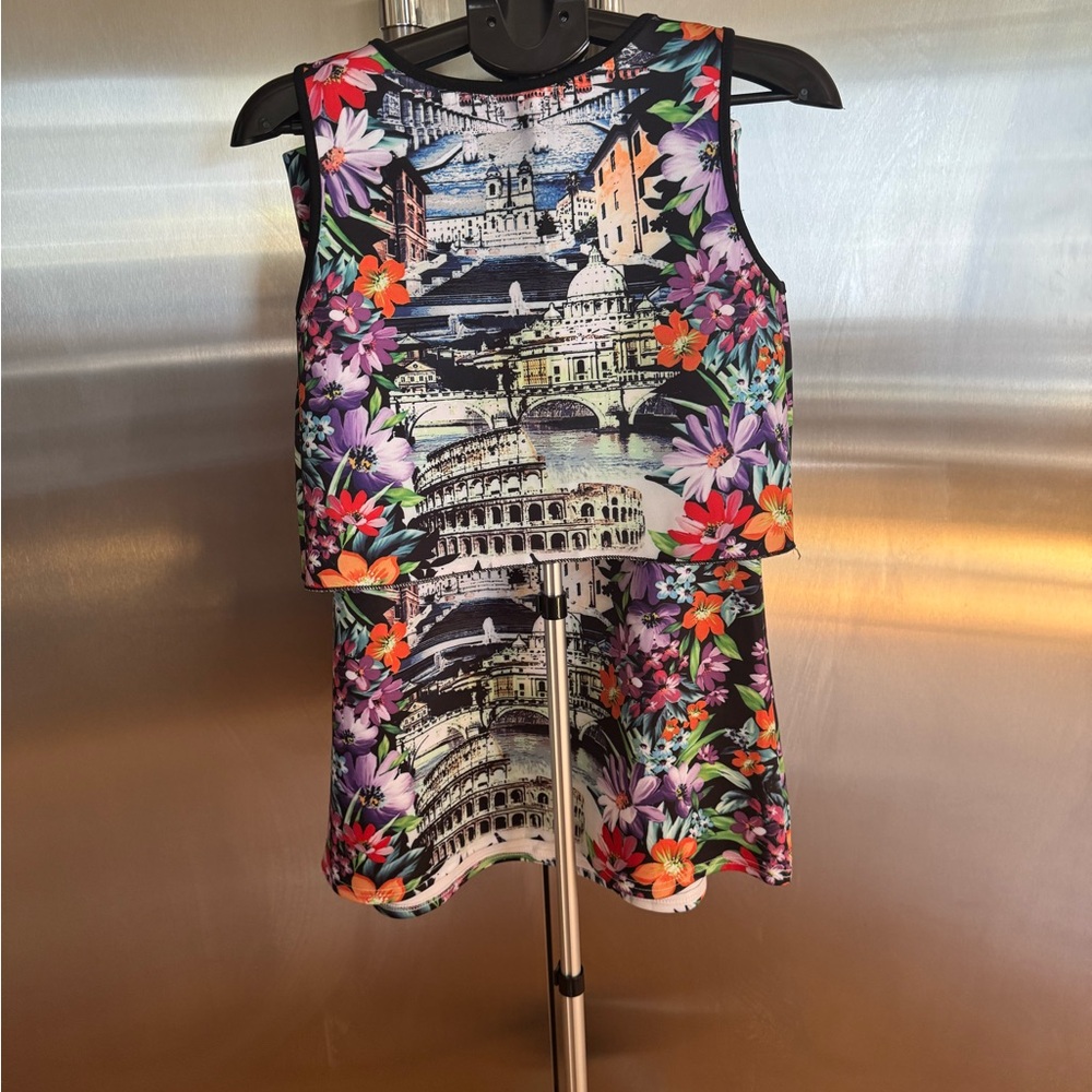 Elegant Cityscape Floral Skirt Set - Picture 1 of 11